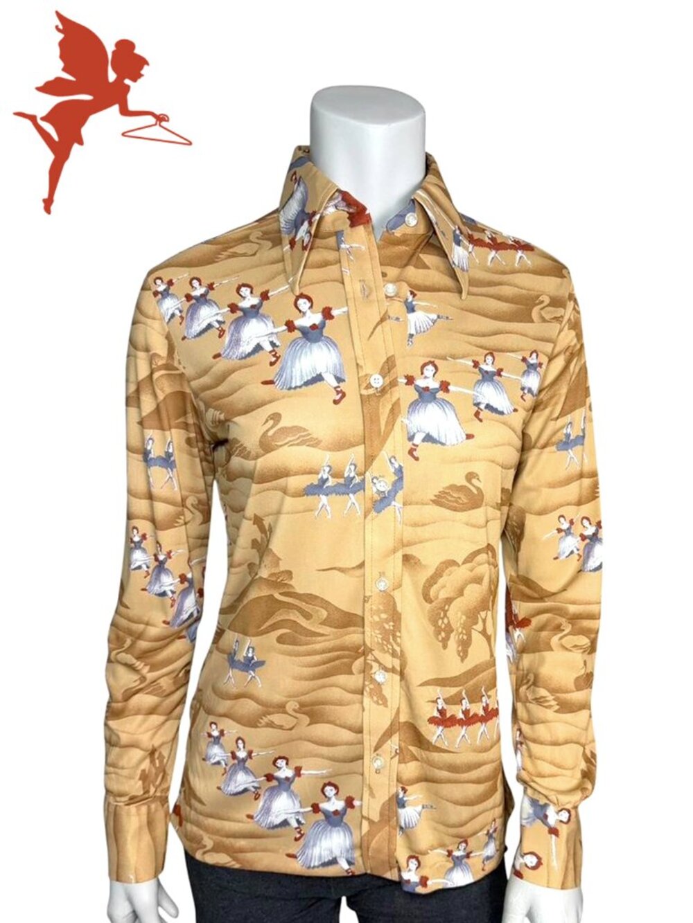 VINTAGE 70s BON HOMME Swan Lake Button Down Top